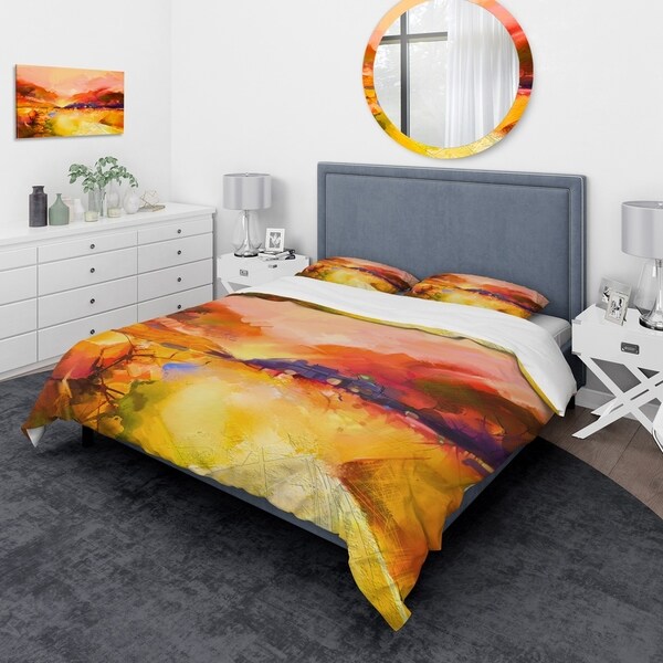 Designart 'Colorful Yellow Red Floral Background' Traditional Bedding ...