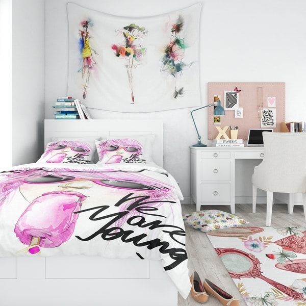 shop designart 'sexy pink girl eating lollipop' traditional bedding