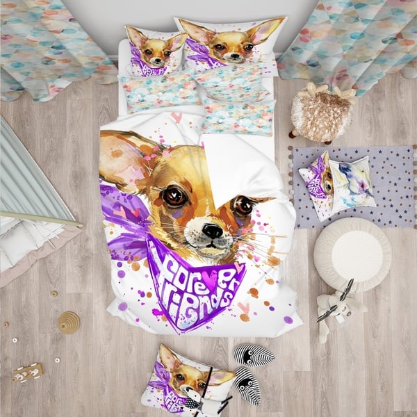 Designart Cute Puppy Dog With Neck Shawl Modern Contemporary Bedding Set Duvet Cover Shams On Sale Overstock 23507065