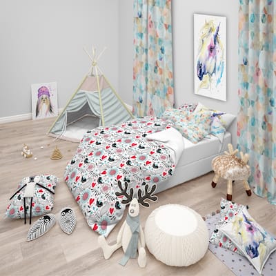 Designart 'Colorful Contract Floral Pattern' Modern Teen Bedding Set - Duvet Cover & Shams