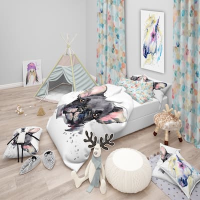Designart 'Cute Watercolor Puppy Dog' Modern & Contemporary Bedding Set - Duvet Cover & Shams