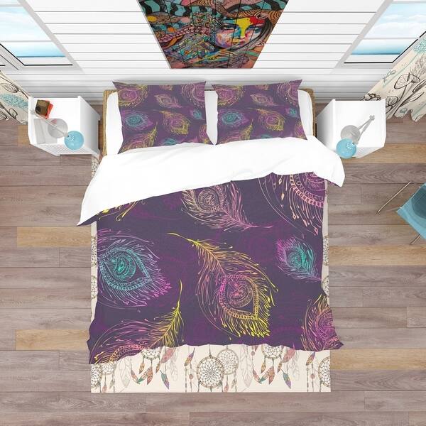 Shop Designart Peacock Feather Pattern Southwestern Bedding Set