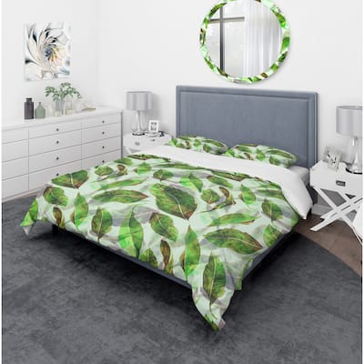 Designart 'Leaves Pattern' Modern & Contemporary Bedding Set - Duvet Cover & Shams