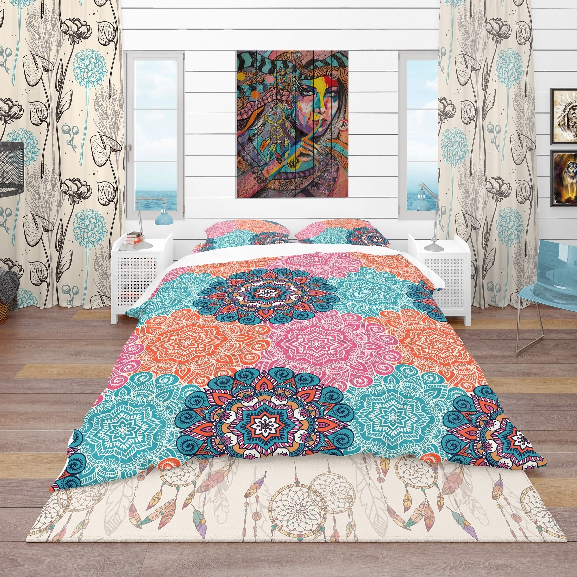Designart Vintage Arabic Decorative Elements Bohemian Eclectic Bedding Set Duvet Cover Shams Overstock 23507170