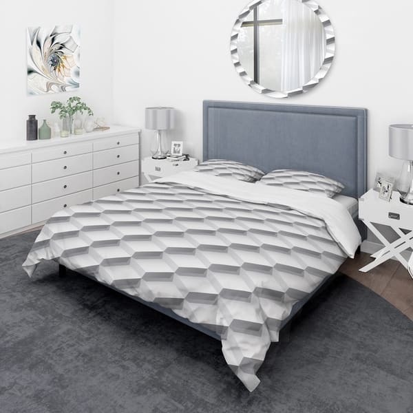 Shop Designart White Abstract Pattern Scandinavian Bedding Set