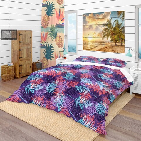 Designart 'Tropical Palm Leaves Pattern' Tropical Bedding Set - Duvet Cover & Shams
