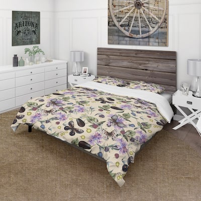 Designart 'Butterflies and Flowers' Cabin & Lodge Bedding Set - Duvet Cover & Shams