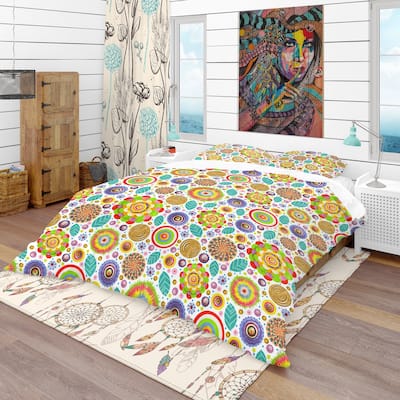 Designart 'Fashionable Flowers Pattern' Bohemian & Eclectic Bedding Set - Duvet Cover & Shams