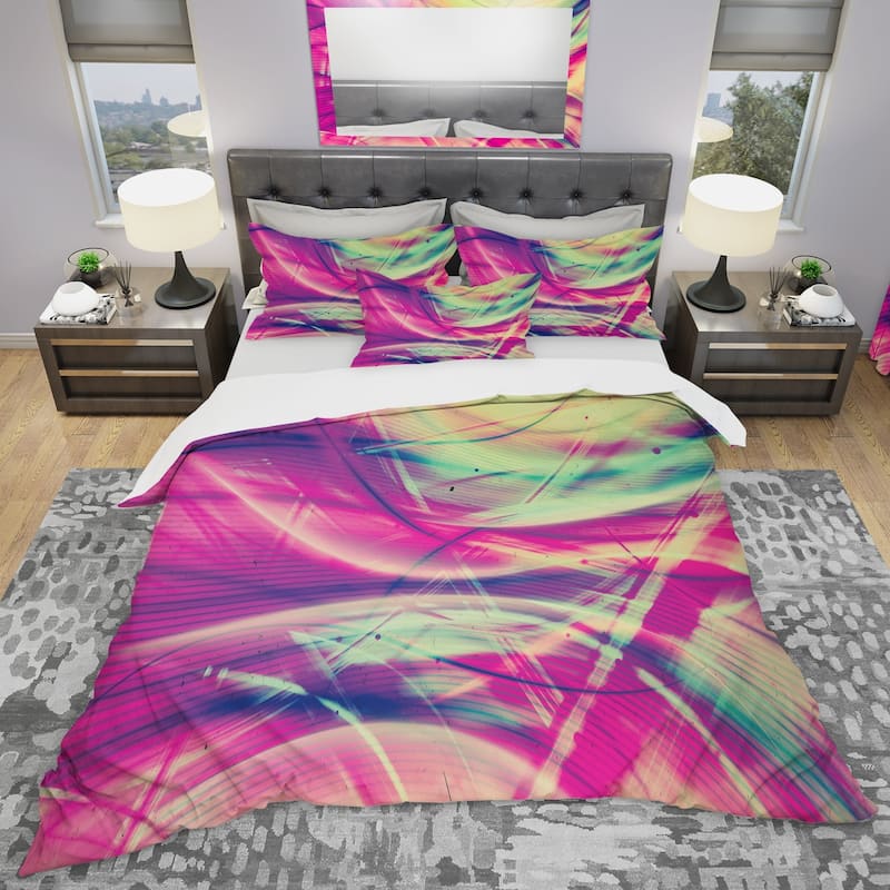 Designart 'Pink and Yellow Vintage Abstract' Modern & Contemporary Bedding Set - Duvet Cover & Shams - Twin Cover + 1 sham (comforter not included)