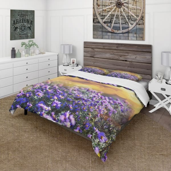 Designart 'Purple Flowers on Brown Background' Country Bedding Set ...