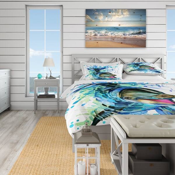 Shop Designart Large Blue Dolphin Watercolor Nautical Coastal