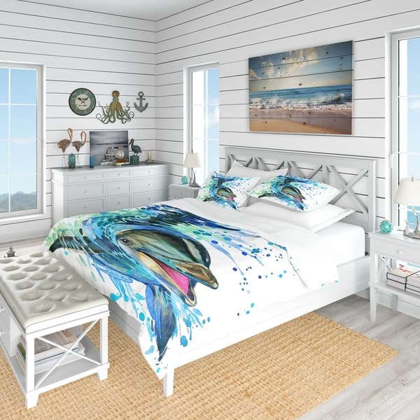 Shop Designart Large Blue Dolphin Watercolor Nautical Coastal