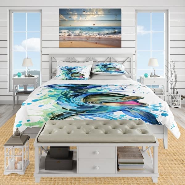 Shop Designart Large Blue Dolphin Watercolor Nautical Coastal