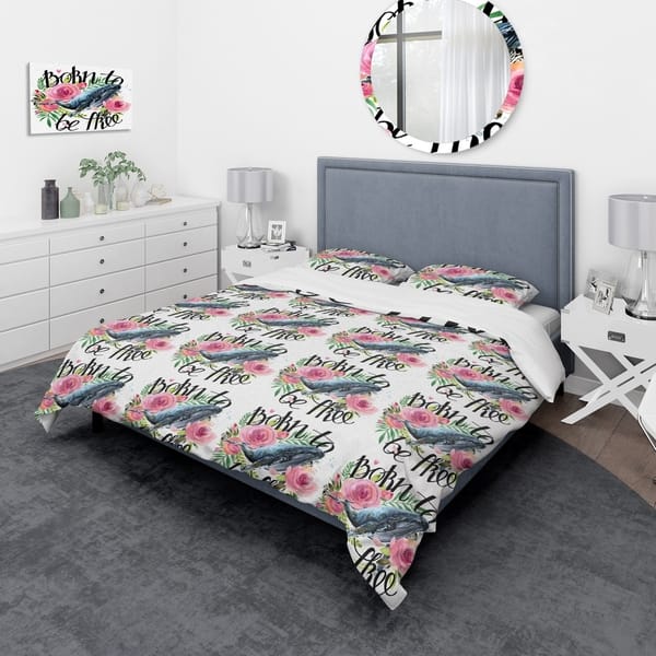 Shop Designart Whale And Roses Traditional Bedding Set Duvet