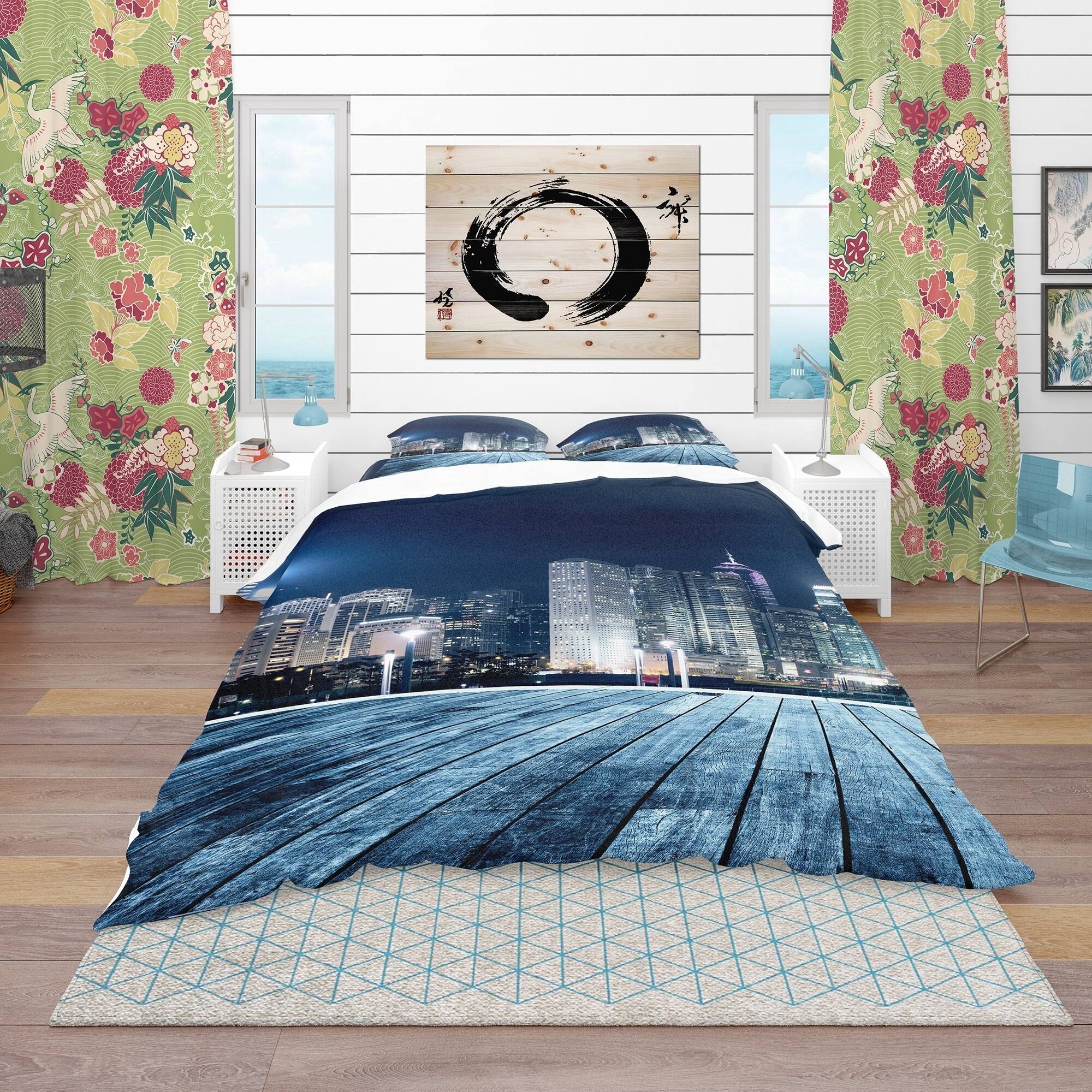 Designart 'Blue Hong Kong City Skyline' Modern & Contemporary Bedding