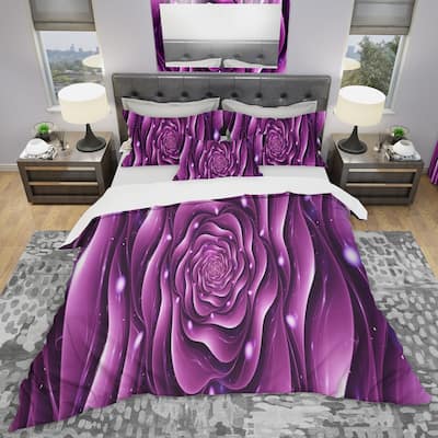 Designart 'Purple Rose' Modern & Contemporary Bedding Set - Duvet Cover & Shams