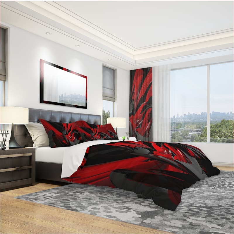 Designart 'Red and Grey Mixer' Modern & Contemporary Bedding Set - Duvet Cover & Shams