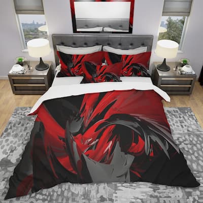 Designart 'Red and Grey Mixer' Modern & Contemporary Bedding Set - Duvet Cover & Shams