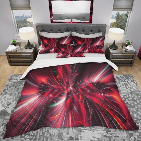 Designart 'Red Implosion' Modern & Contemporary Bedding Set - Duvet ...