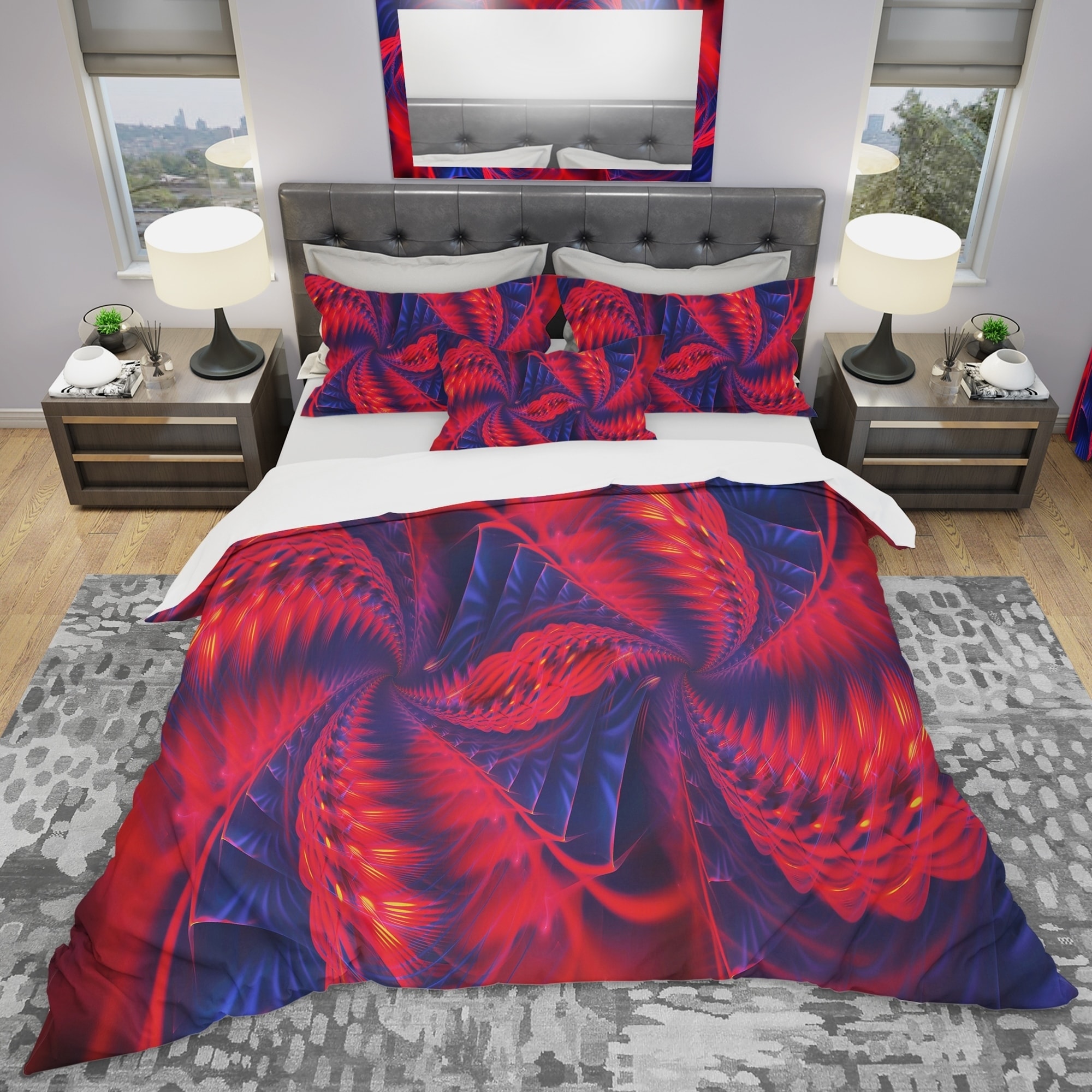 Designart Red And Purple Pinwheels Modern Contemporary Bedding Set Duvet Cover Shams Overstock 23507415