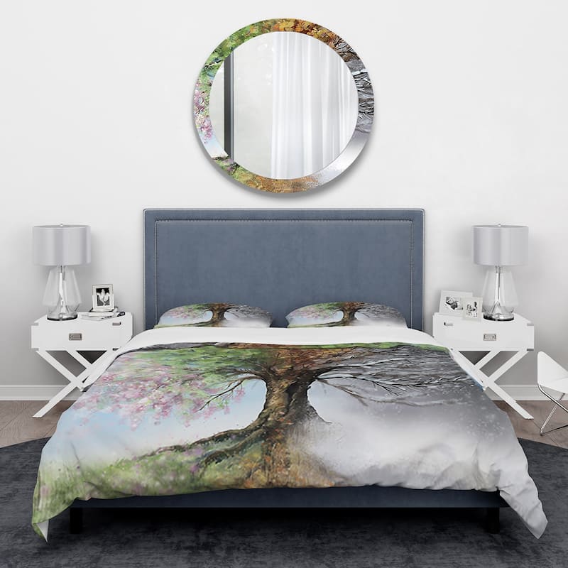 Designart 'Tree with Four Seasons' Traditional Bedding Set - Duvet Cover & Shams
