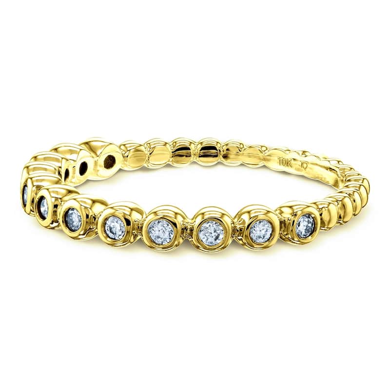 Annello by Kobelli 10k Gold Ribbed Bezel Diamond Fashion Band (1/8 Carat TDW)