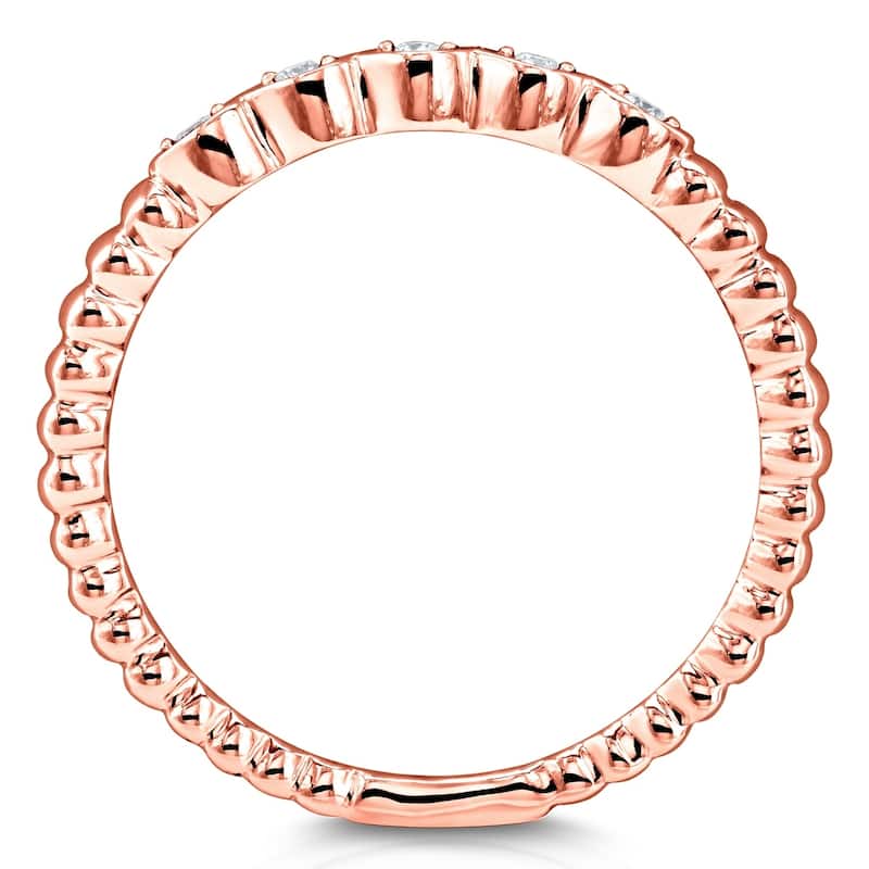 Annello by Kobelli 10k Gold Ribbed Navette Pattern Diamond Accent Band