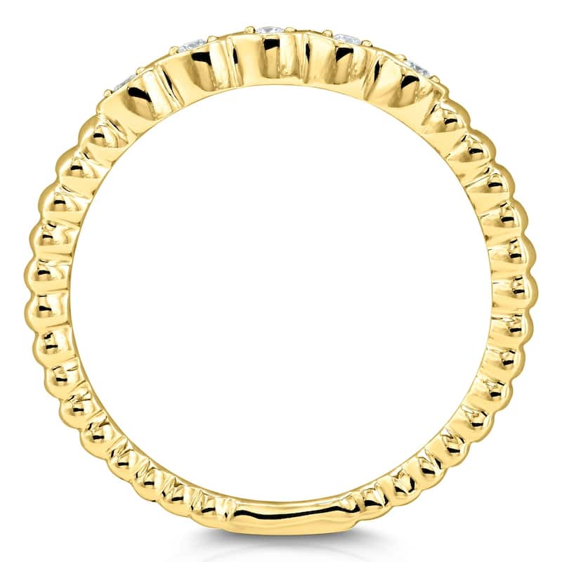 Annello by Kobelli 10k Gold Ribbed Navette Pattern Diamond Accent Band