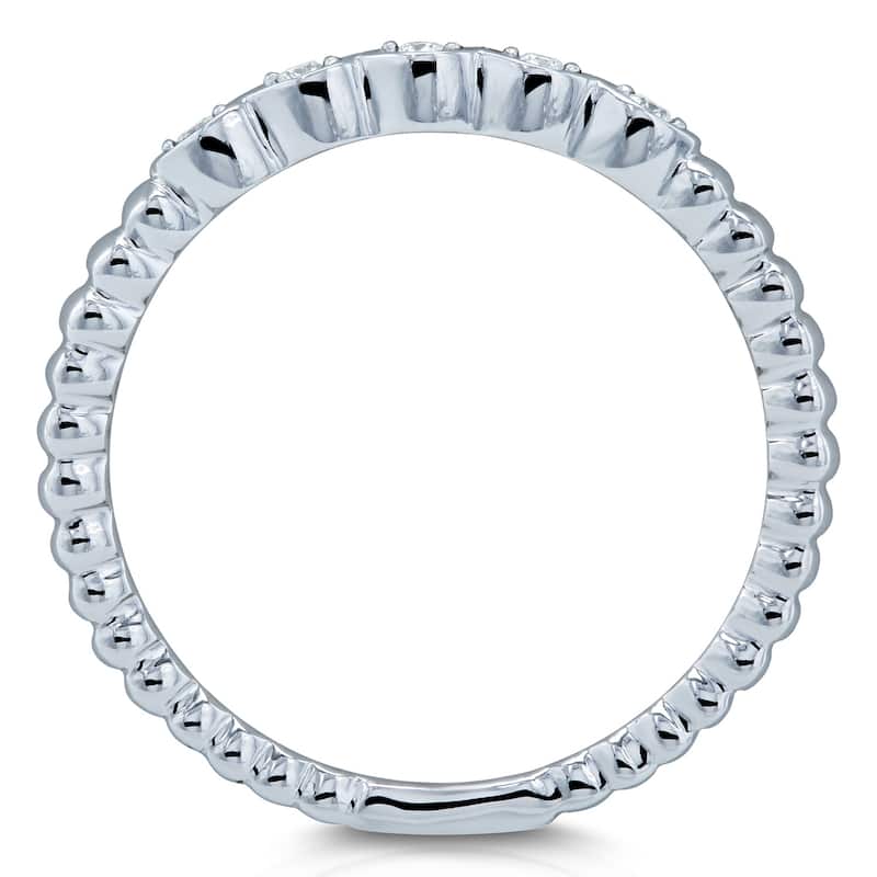 Annello by Kobelli 10k Gold Ribbed Navette Pattern Diamond Accent Band