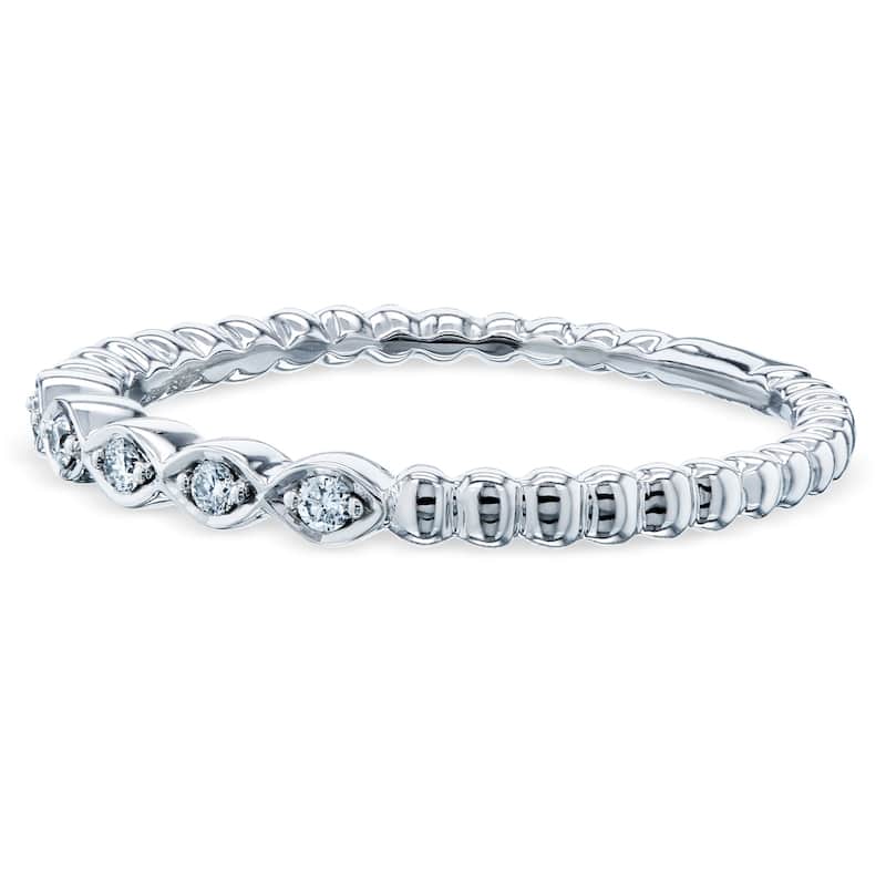 Annello by Kobelli 10k Gold Ribbed Navette Pattern Diamond Accent Band