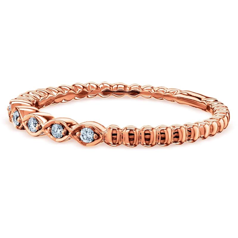 Annello by Kobelli 10k Gold Ribbed Navette Pattern Diamond Accent Band