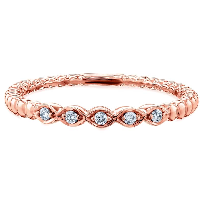 Annello by Kobelli 10k Gold Ribbed Navette Pattern Diamond Accent Band