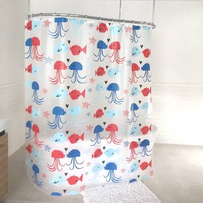 Splash Home Kissing Fish Peva Shower curtain, 72" x 70", Blue