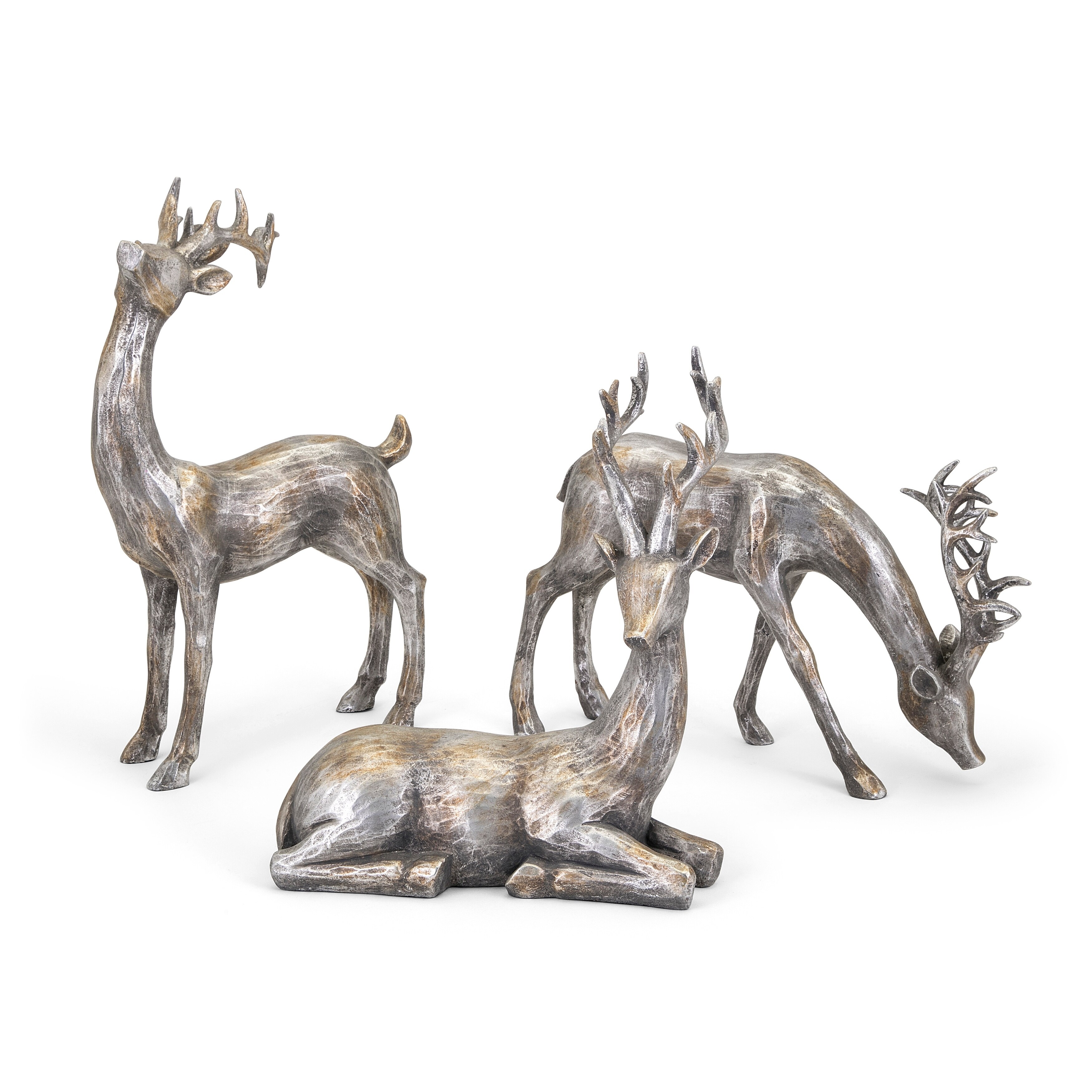 Shop Gold And Silver Christmas Reindeer Statuaries Set Of 3 On