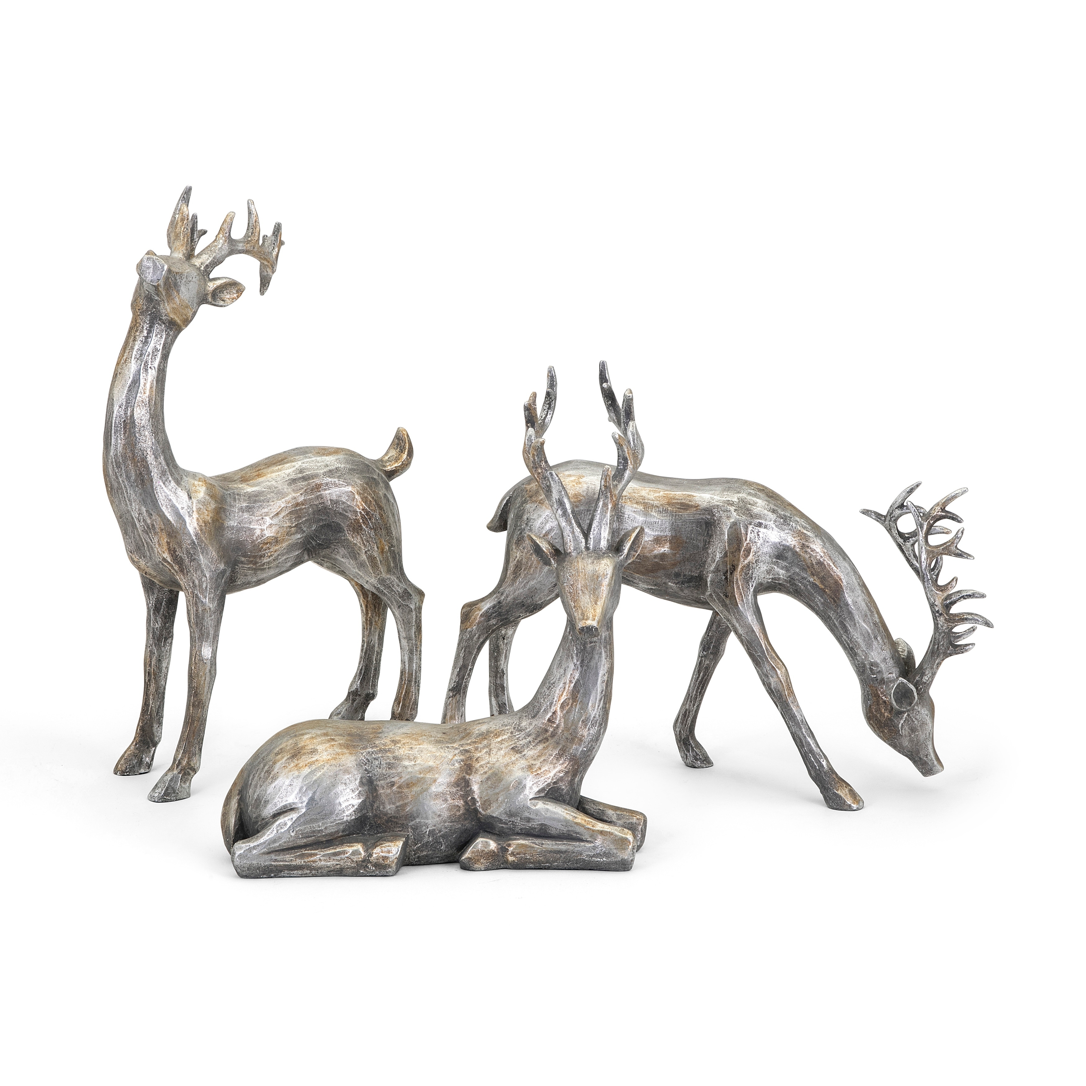 Shop Gold And Silver Christmas Reindeer Statuaries Set Of 3 On