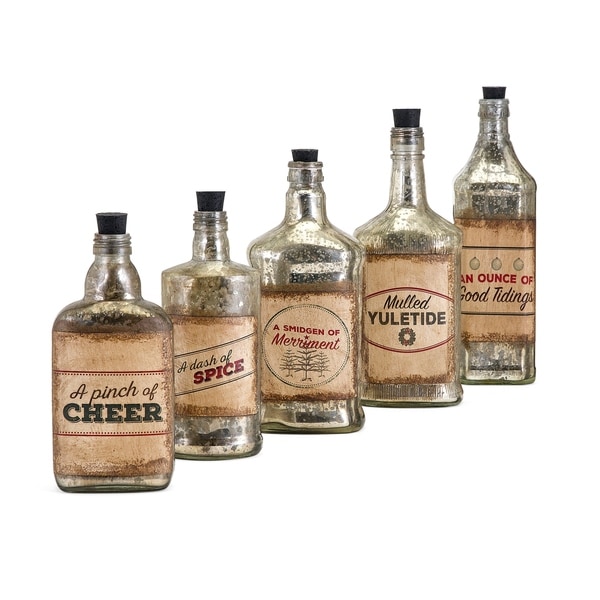 Homestead Christmas Brown Vintage Label Glass Bottles (Set of 5)