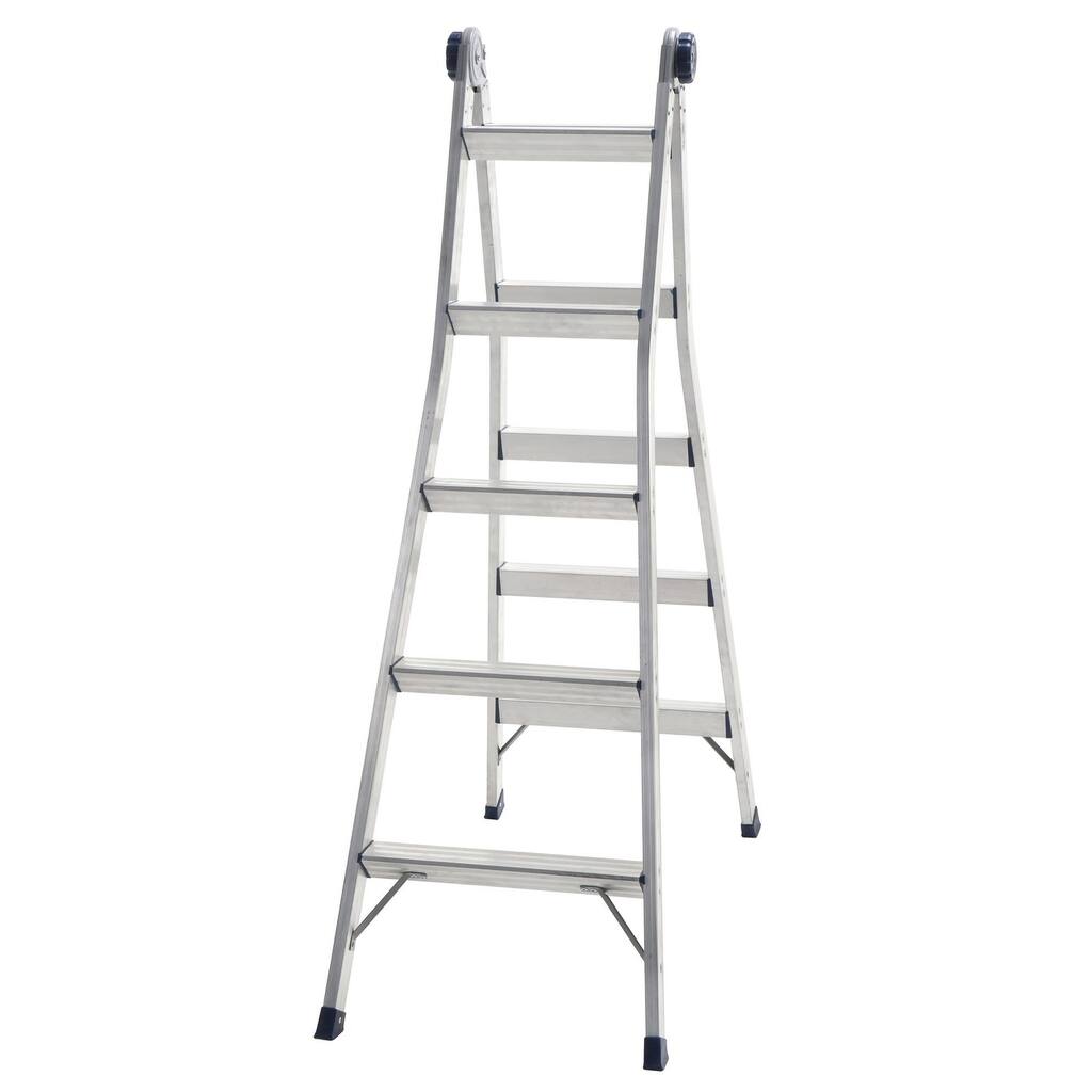 COSCO 2-in-1 Aluminum Multi-Position Step and Extension Ladder-12 FT Tall w/ 14 FT Reach - Silver