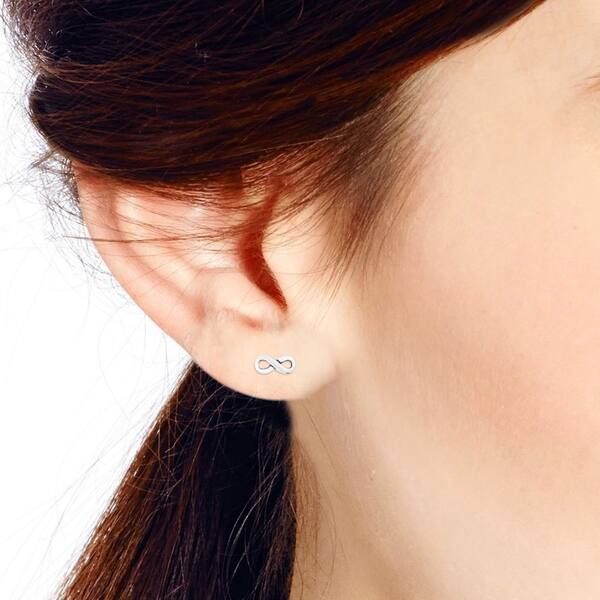 Infinity Cubic Zirconia Ear Studs 925 Sterling Silver With Handmade Prong Setting Infinity Cubic Zirconia Ear Studs 925 Sterling Silver With Handmade Prong Setting