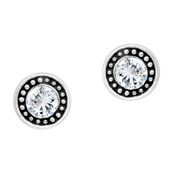 Clear Diamond Night Owl Petite Stud Post Earrings Sterling Silver 925 Black