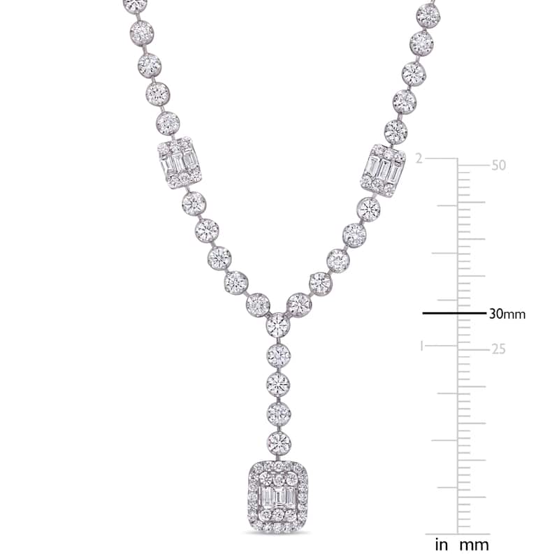 Miadora 14k White Gold 5 3/4ct TDW Round and Parallel Baguette-Cut Diamond Y-Necklace