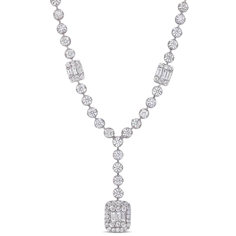 Miadora 14k White Gold 5 3/4ct TDW Round and Parallel Baguette-Cut Diamond Y-Necklace