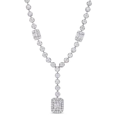 Miadora 14k White Gold 5 3/4ct TDW Round and Parallel Baguette-Cut Diamond Y-Necklace