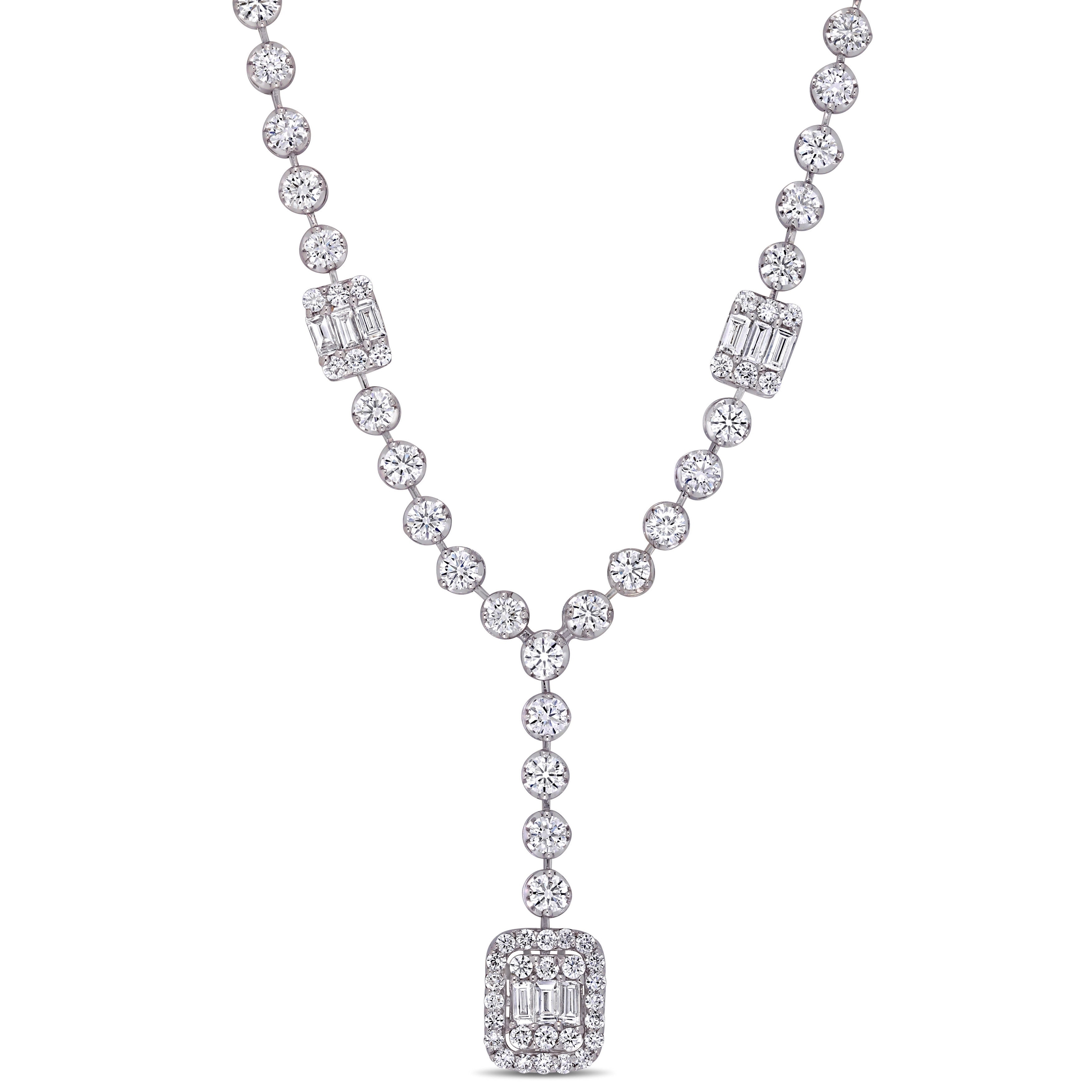 Miadora 14k White Gold 5 3/4ct TDW Round and Parallel Baguette-Cut Diamond Y-Necklace