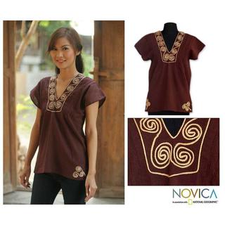 The Sadie Button Up Airflow Blouse - Brown  (Small - 3X)