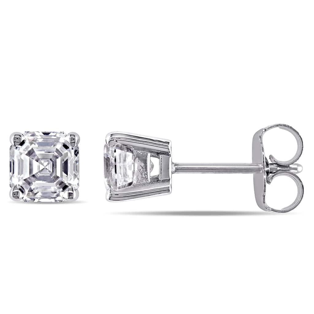 Miadora 14k White Gold 1 1/2ct TDW Asscher-Cut Diamond Solitaire Stud Earrings