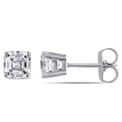 Miadora 14k White Gold 1 1/2ct TDW Asscher-Cut Diamond Solitaire Stud Earrings
