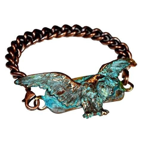Handmade Patina Brass Eagle Rockband Bracelet-Copper ID Chain (USA)