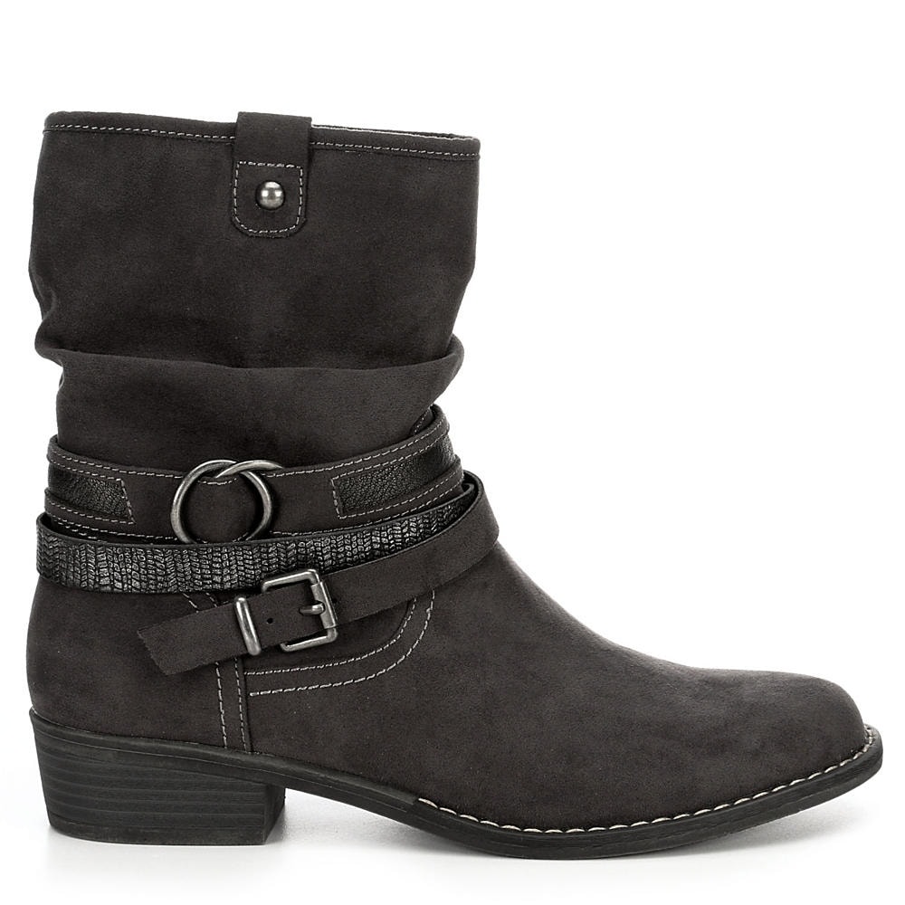 Low Heel Slouch Boot Shoes, Dark Grey 