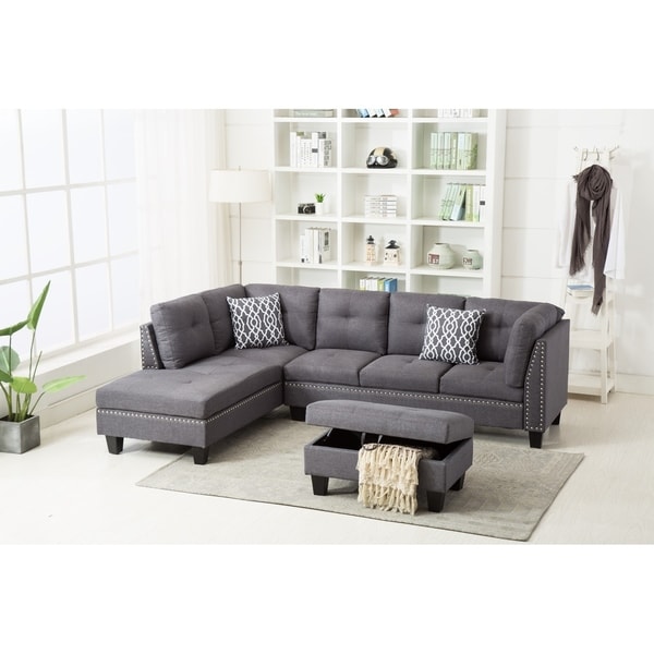 Nail Trim Linen Fabric Sectional Sofa With Storage Ottoman Nail Trim Linen Fabric Sectional Sofa With Storage Ottoman Free Shipping Today 23527404