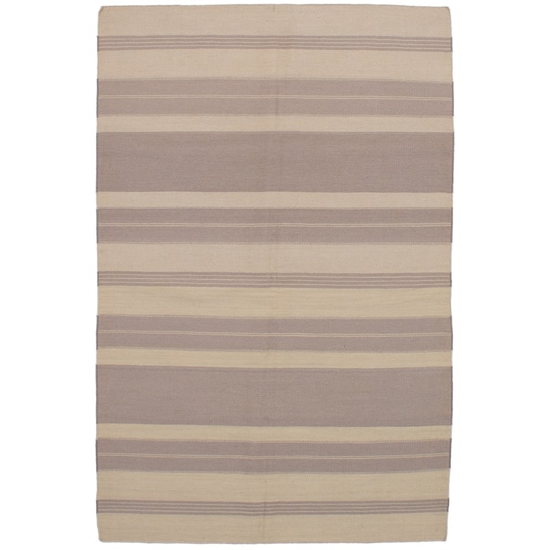 Flat-weave Ankara Cream Wool Kilim - 5' x 7'10" - Grey